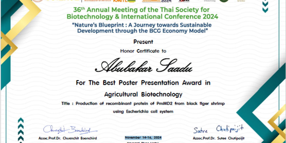 Best Poster Presentation Award, 36th TSB Conference, 2024